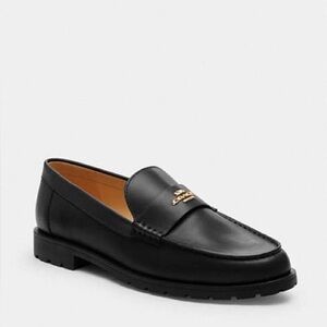 Coach Black Leather Loafers Size 7.5 – Classic Slip-On, Gold Hardware